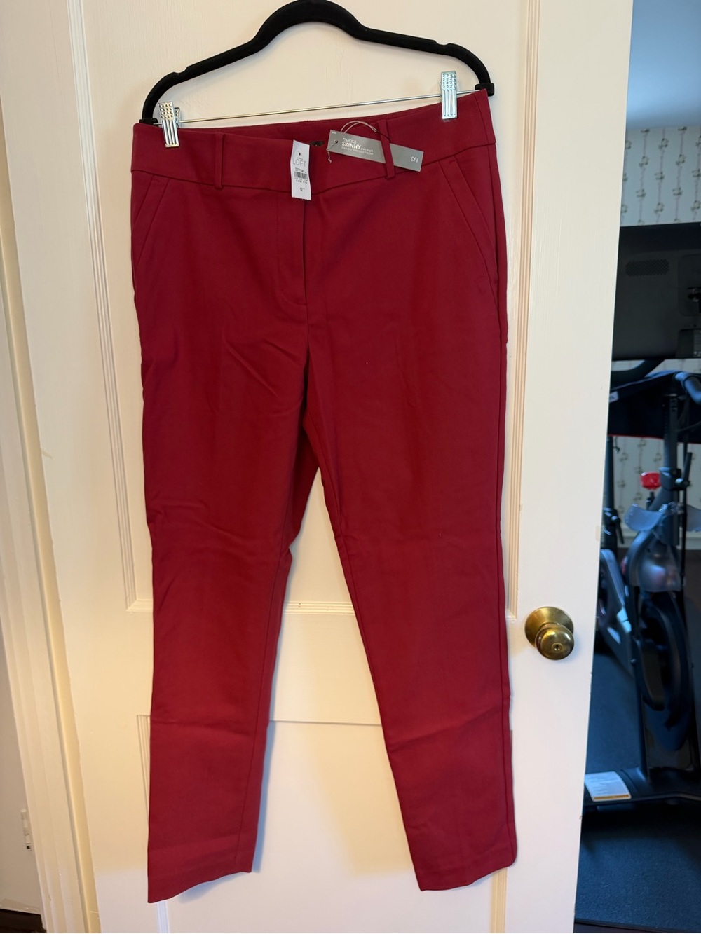 LOFT Burgundy Solid Dress Pants Flat Front Marisa Skinny Button Zip Size 12 Tall